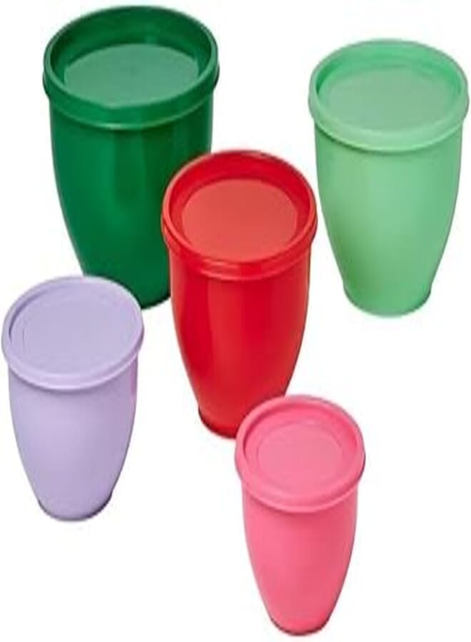 Digital Shoppy TABBERAS Bowl with lid, Set of 5, Mixed Colors, Polypropylene