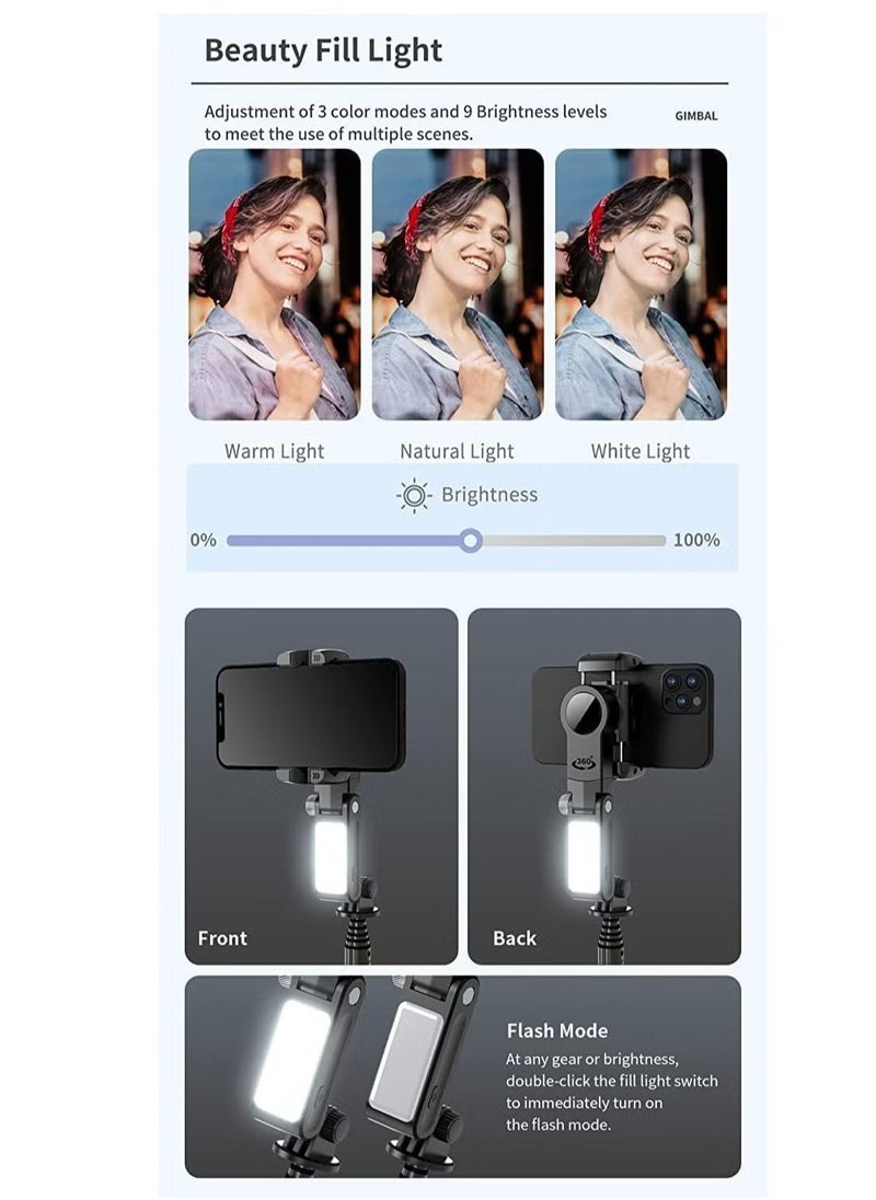 Generic - Q18 Desktop Tripod Gimbal Stabilizer with 360° Rotation, Wireless Remote u0026 Auto-Tracking – Portable Smartphone Stabilizer with Fill Light for iPhone u0026 Android - Image 1