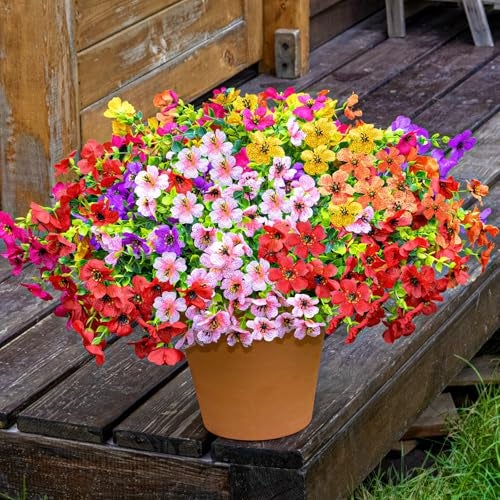 CLEANGOR 12 Bundles Artificial Flowers for Outdoors, UV Resistant Artificial Outdoor Plants, Fake Daisy with Eucalyptus Leaves, for Spring Summer Garden, Porch, Window Box, Home Decor (6 Color) - Image 5