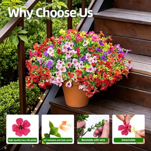 CLEANGOR 12 Bundles Artificial Flowers for Outdoors, UV Resistant Artificial Outdoor Plants, Fake Daisy with Eucalyptus Leaves, for Spring Summer Garden, Porch, Window Box, Home Decor (6 Color) - Image 4