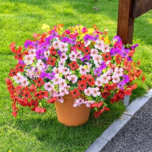 CLEANGOR 12 Bundles Artificial Flowers for Outdoors, UV Resistant Artificial Outdoor Plants, Fake Daisy with Eucalyptus Leaves, for Spring Summer Garden, Porch, Window Box, Home Decor (6 Color) - Image 1