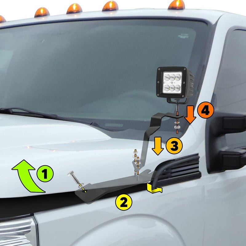 Wsays XJMOTO Upper Hood Hinge A-Pillar LED Pod Mount Bracket for 2011-2016 Ford F250 F350 Super Duty - Image 4