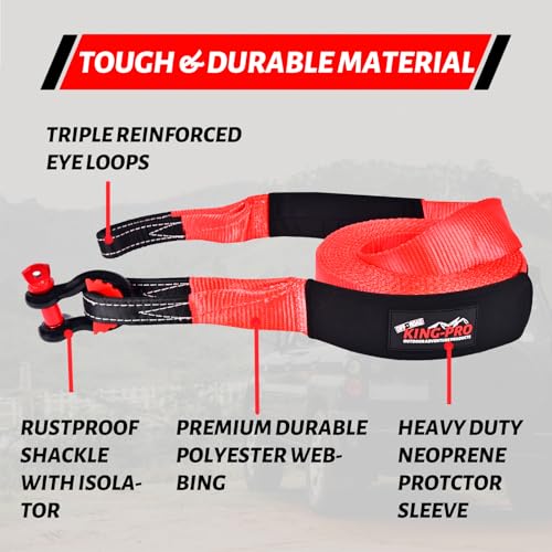 KING-PRO Snatch Strap Recovery Kit 3" x 20ft, 33,000lbs Breaking Strength with 23% Elongation, 100% Nylon Kinetic Towing Strap with 2pcs Heavy Duty 3/4 D Ring Shackles for Truck SUV ATV Off Road - Image 3