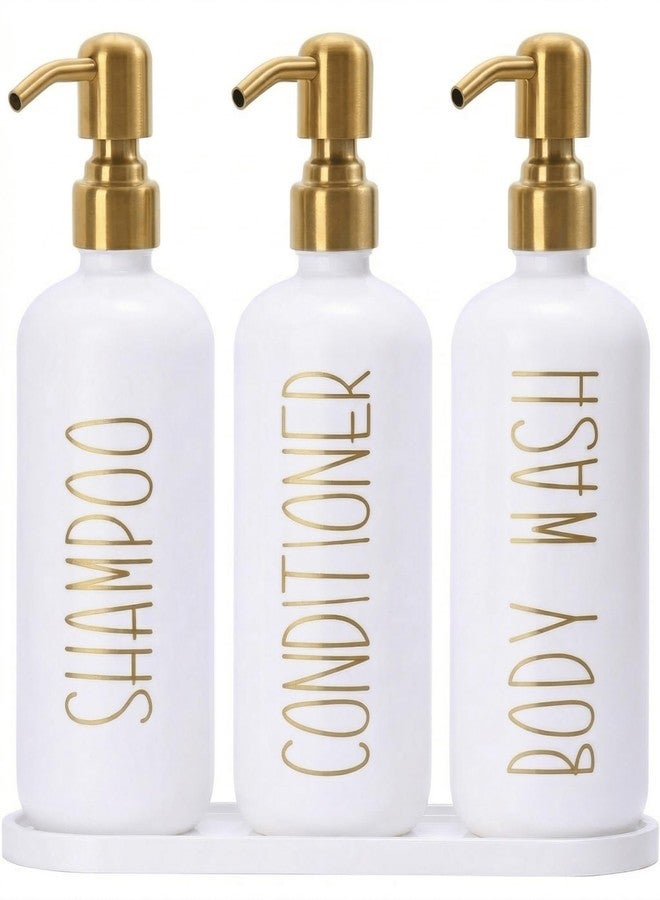 MOMEEMO Shampoo and Conditioner Dispenser Set with Tray, Refillable Shampoo Conditioner Body Wash Dispenser for Shower, Empty Shampoo Bottles with Pump, Bathroom Shower Soap Dispenser Set (Gold) - Image 1
