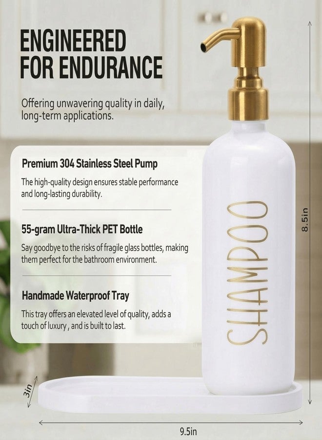 MOMEEMO Shampoo and Conditioner Dispenser Set with Tray, Refillable Shampoo Conditioner Body Wash Dispenser for Shower, Empty Shampoo Bottles with Pump, Bathroom Shower Soap Dispenser Set (Gold) - Image 2
