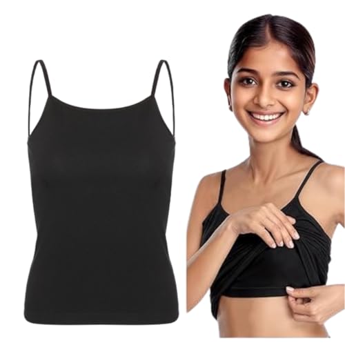 MAGICMOON Padded Camisole for Girls | Flat Padding | Beginners/Teenager Inner for Puberty Cami | Slip with Adjustable Straps (13-14 Years, Black) - Image 1