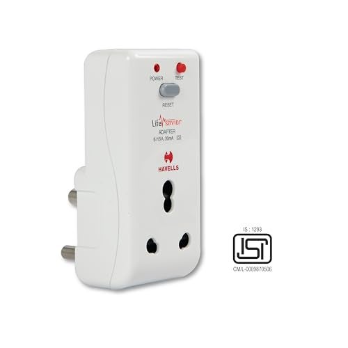 Havells محول هافيلز 16 أمبير 30 مللي أمبير PRCD (أبيض) - هيكل بلاستيكي، أمان تلقائي ضد الصدمات الكهربائية للأجهزة - حماية ذكية ومحسّنة ضد الصدمات الكهربائية، يتطلب دعم 16A MCB/فيوز، وفقًا لإرشادات IEC 61540. - Image 2