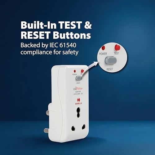 Havells محول هافيلز 16 أمبير 30 مللي أمبير PRCD (أبيض) - هيكل بلاستيكي، أمان تلقائي ضد الصدمات الكهربائية للأجهزة - حماية ذكية ومحسّنة ضد الصدمات الكهربائية، يتطلب دعم 16A MCB/فيوز، وفقًا لإرشادات IEC 61540. - Image 5