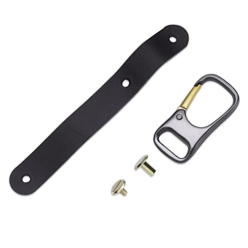 JVCV® Leather Retro Car Keychain Metal Key Ring Clip Buckle Holder for Men and Women (Black, Gold Buckle) - Image 3
