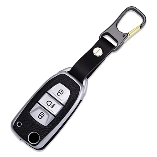 JVCV® Leather Retro Car Keychain Metal Key Ring Clip Buckle Holder for Men and Women (Black, Gold Buckle) - Image 4
