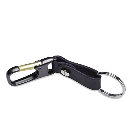 JVCV® Leather Retro Car Keychain Metal Key Ring Clip Buckle Holder for Men and Women (Black, Gold Buckle) - Image 5