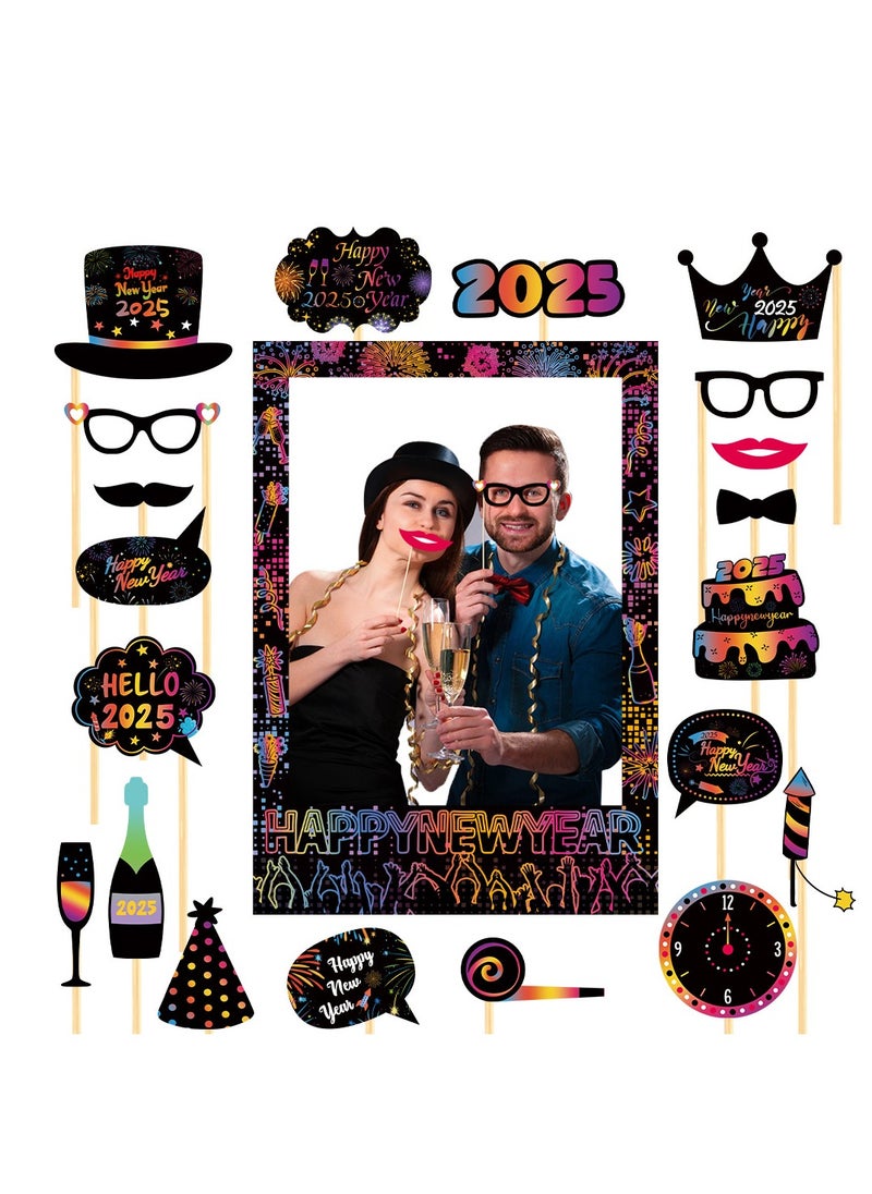 Y&D 21 pcs Happy New Year  Hello 2025 Party  Party Photo Booth Props - Mix of Hats, Lips, Mustaches and More - Fun Novelty Perfect for Birthday, Parties,  New Years Party Favors Costume Party  Decorations Party Supplies - for Adults and Kids  - Image 1