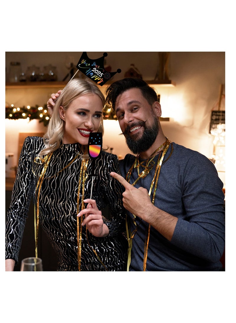 Y&D 21 pcs Happy New Year  Hello 2025 Party  Party Photo Booth Props - Mix of Hats, Lips, Mustaches and More - Fun Novelty Perfect for Birthday, Parties,  New Years Party Favors Costume Party  Decorations Party Supplies - for Adults and Kids  - Image 4