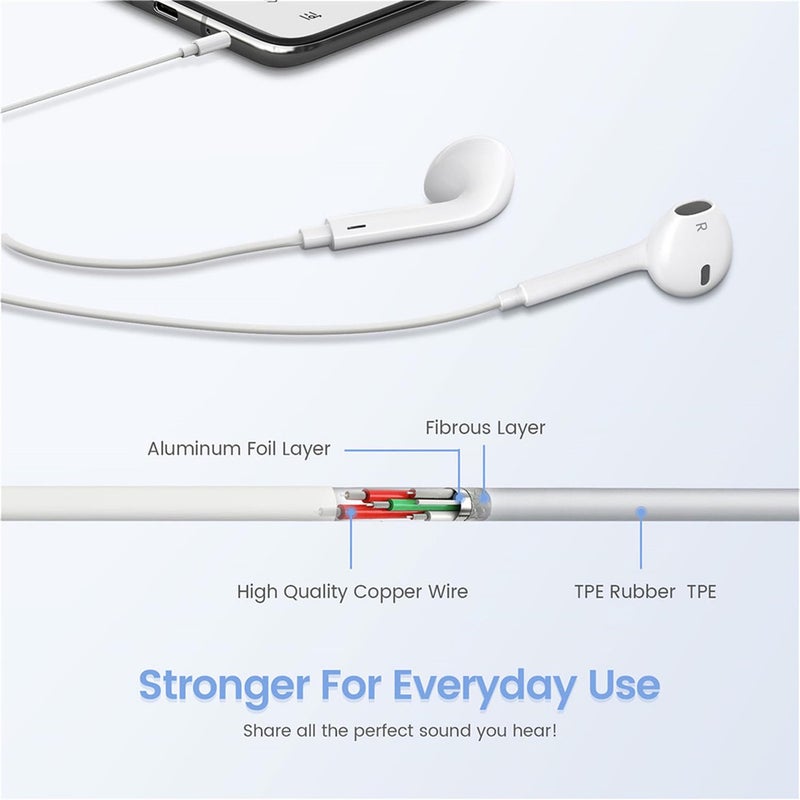 Nvnceiw 2-Pack MFi Certified Wired Earbuds for iPhone, Built-in Mic & Volume Control, Noise Reduction, Compatible with iPhone 14/13/12/11/X/8/7/SE/Pro/Max/Plus, All iOS Systems - Image 5