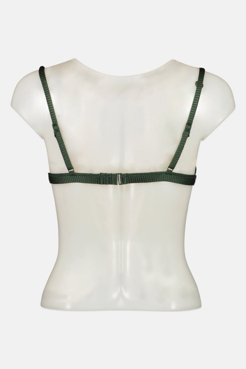 Aerie Women Padded Textured Bra, Dark Green  - Image 3