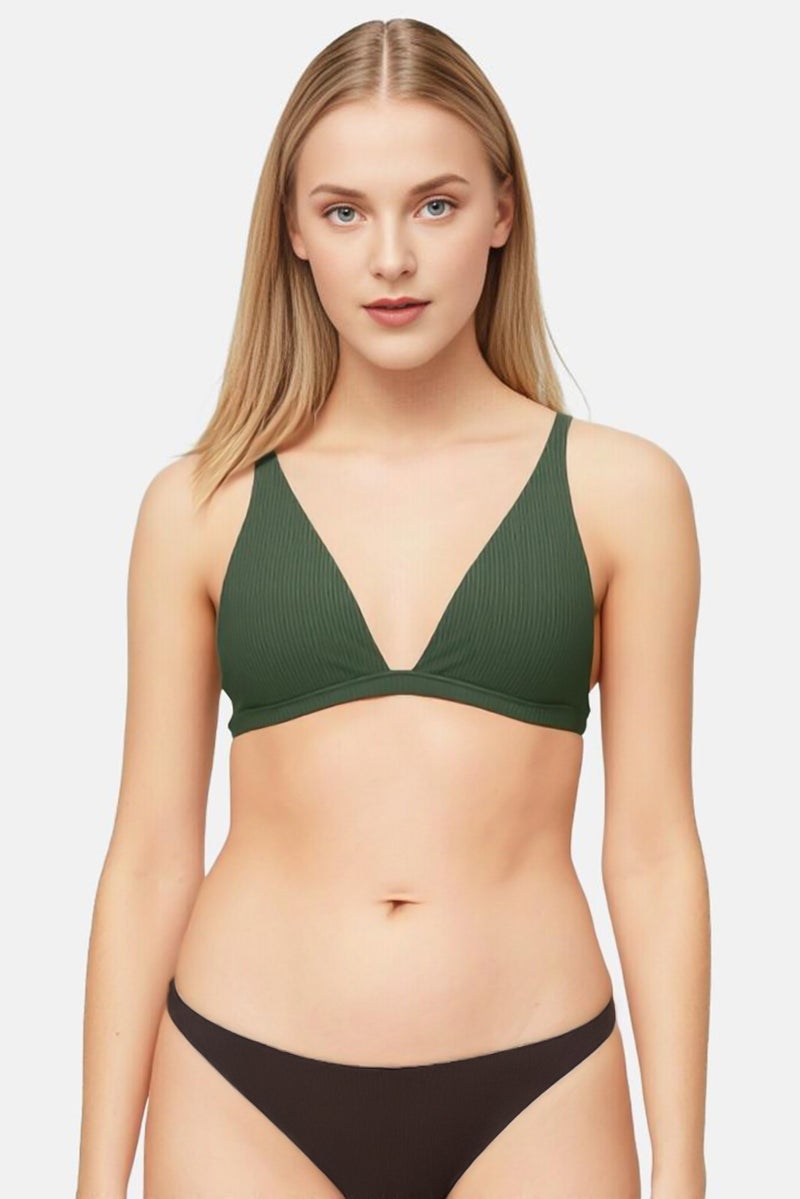 Aerie Women Padded Textured Bra, Dark Green  - Image 1