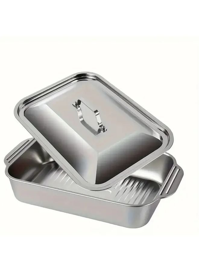 Routine Model Large Heavy Duty Stainless Steel Roasting Pan Set With Lid 304 Grade Nonstick Turkey Roaster Grill Plate Dishwasher Safe - Image 3