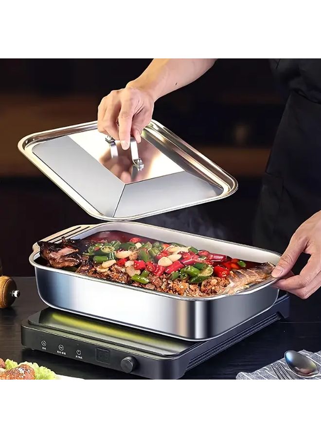 Routine Model Large Heavy Duty Stainless Steel Roasting Pan Set With Lid 304 Grade Nonstick Turkey Roaster Grill Plate Dishwasher Safe - Image 2