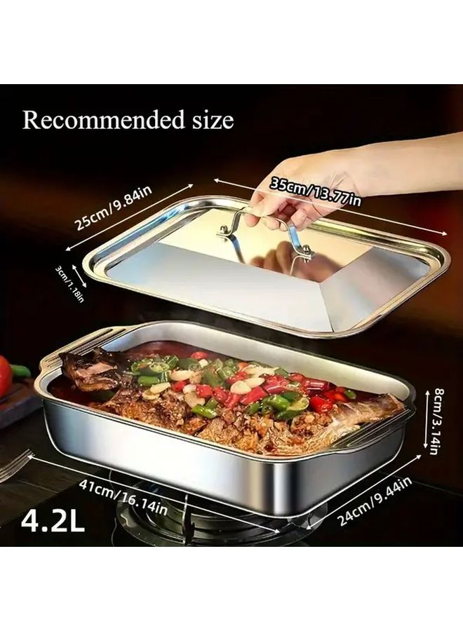 Routine Model Large Heavy Duty Stainless Steel Roasting Pan Set With Lid 304 Grade Nonstick Turkey Roaster Grill Plate Dishwasher Safe - Image 4
