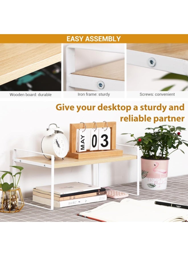PTTIMFFM Wood & Iron Desk Organizer Shelf, Single-Tier Desktop Storage Rack for Office, Home, Cubicle, Compact Bookshelf and Stationery Holder with Hollow Side Panels (30×20×18 cm) - Image 3