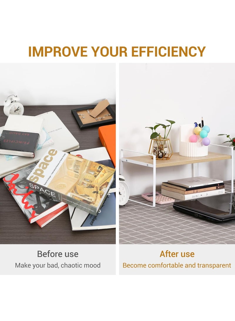 PTTIMFFM Wood & Iron Desk Organizer Shelf, Single-Tier Desktop Storage Rack for Office, Home, Cubicle, Compact Bookshelf and Stationery Holder with Hollow Side Panels (30×20×18 cm) - Image 4