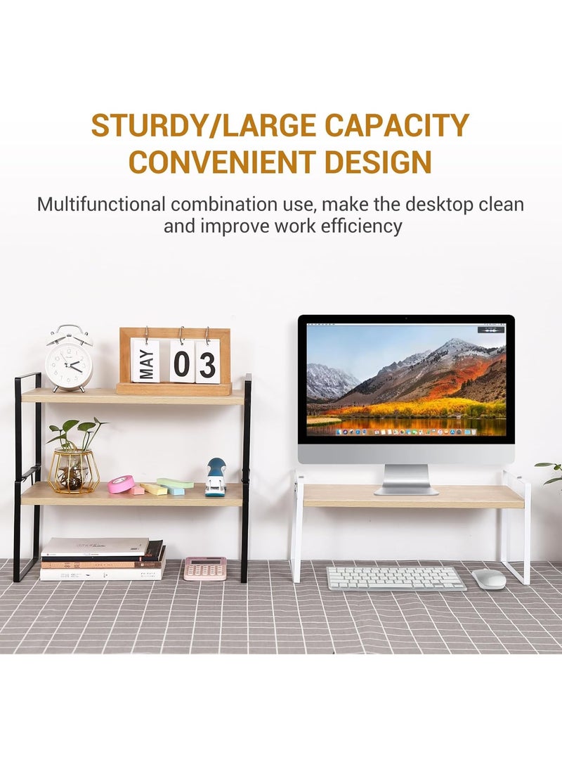 PTTIMFFM Wood & Iron Desk Organizer Shelf, Single-Tier Desktop Storage Rack for Office, Home, Cubicle, Compact Bookshelf and Stationery Holder with Hollow Side Panels (30×20×18 cm) - Image 2