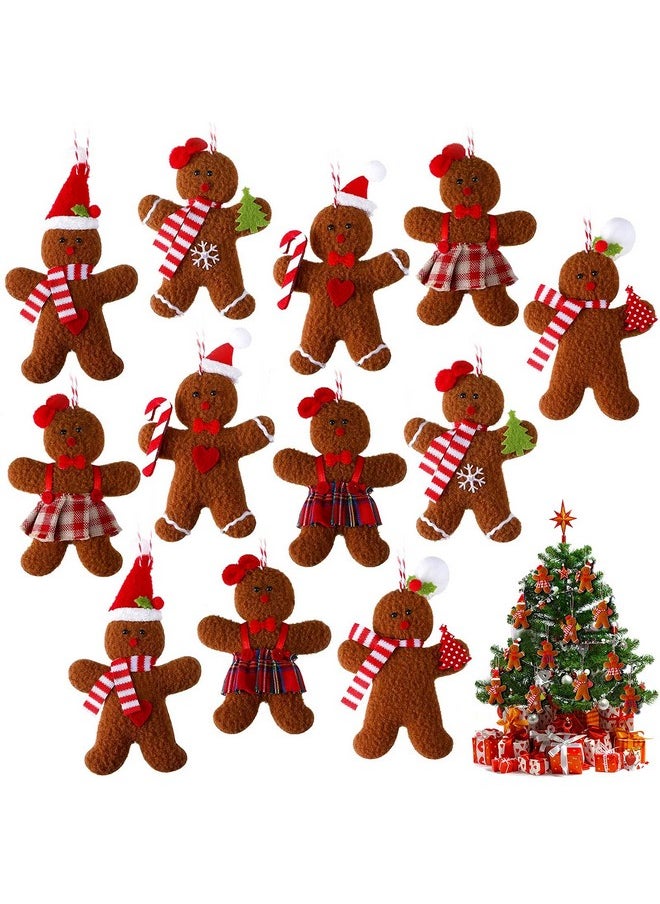 Threan Threan 12 Pieces Gingerbread Christmas Decorations Gingerbread Man Christmas Hanging Ornaments Gingerbread Figurines for Christmas Tree Garden Office Coffee Bar, 4.3 Inch  - Image 1