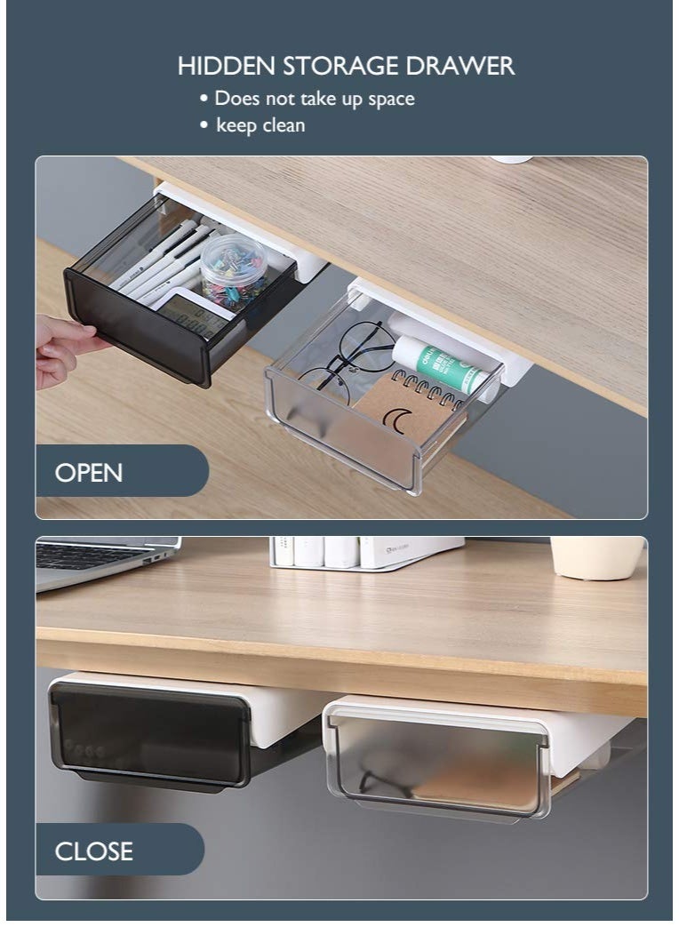 Chabeia 2Pack Self-Adhesive Under Desk Drawer, Hidden Under Desk Storage Drawer Organizer Slide-out Mounted for Home Office School Stationery Storage, No Drilling - Image 4