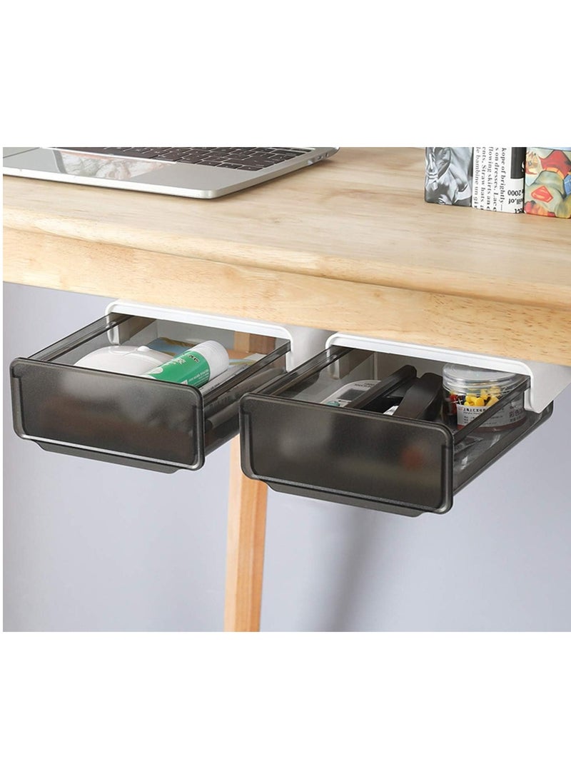 Chabeia 2Pack Self-Adhesive Under Desk Drawer, Hidden Under Desk Storage Drawer Organizer Slide-out Mounted for Home Office School Stationery Storage, No Drilling - Image 1