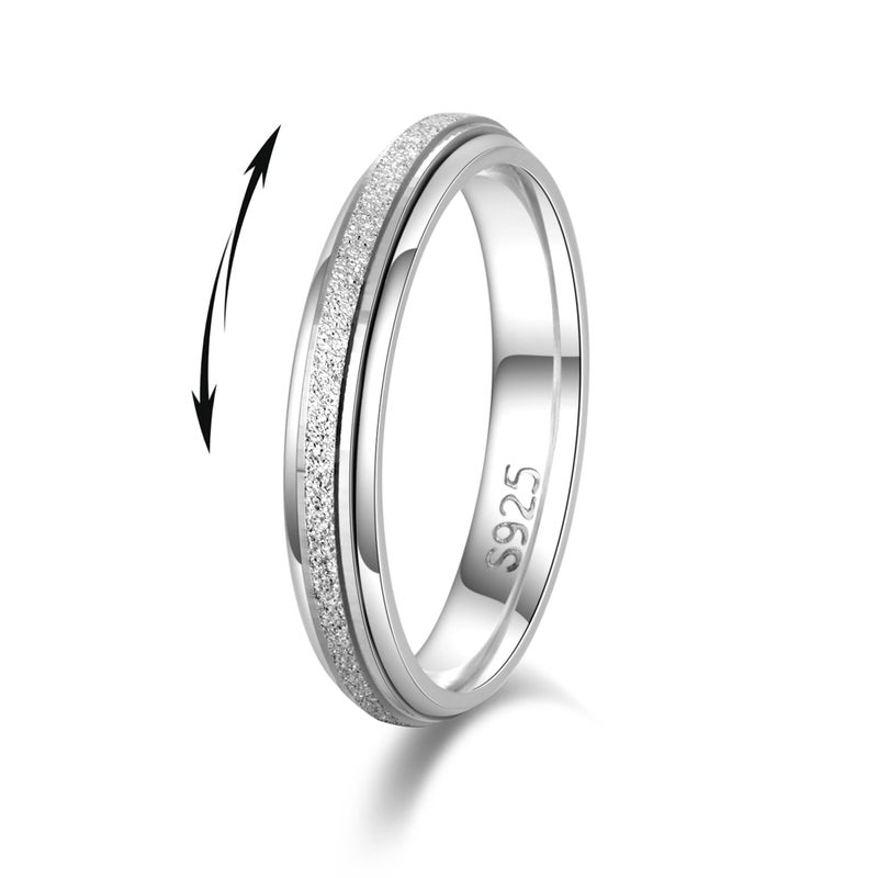 LOFITOR 925 Sterling Silver Fidget Ring for Women Band Anxiety Ring 4mm Sandblast Silver Thumb Ring Spinner Ring for Men Stress Relief Antianxiety Rings Size7 - Image 2