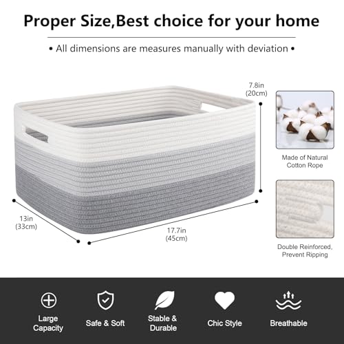 OIASKET Large Storage Basket for Organizing Woven Rope Basket for Shelves Closet Organizer Bins for Clothes Blanket Toys Baby Nursery Storage 177 x 13 x 787 3 Packs Gradient Grey - Image 3