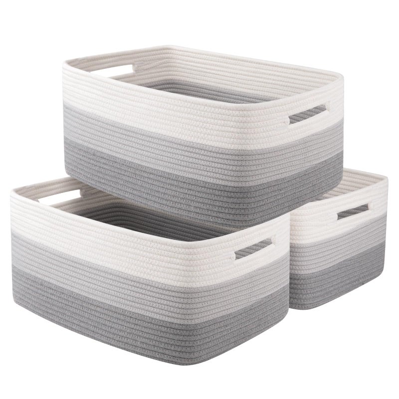OIASKET Large Storage Basket for Organizing Woven Rope Basket for Shelves Closet Organizer Bins for Clothes Blanket Toys Baby Nursery Storage 177 x 13 x 787 3 Packs Gradient Grey - Image 2
