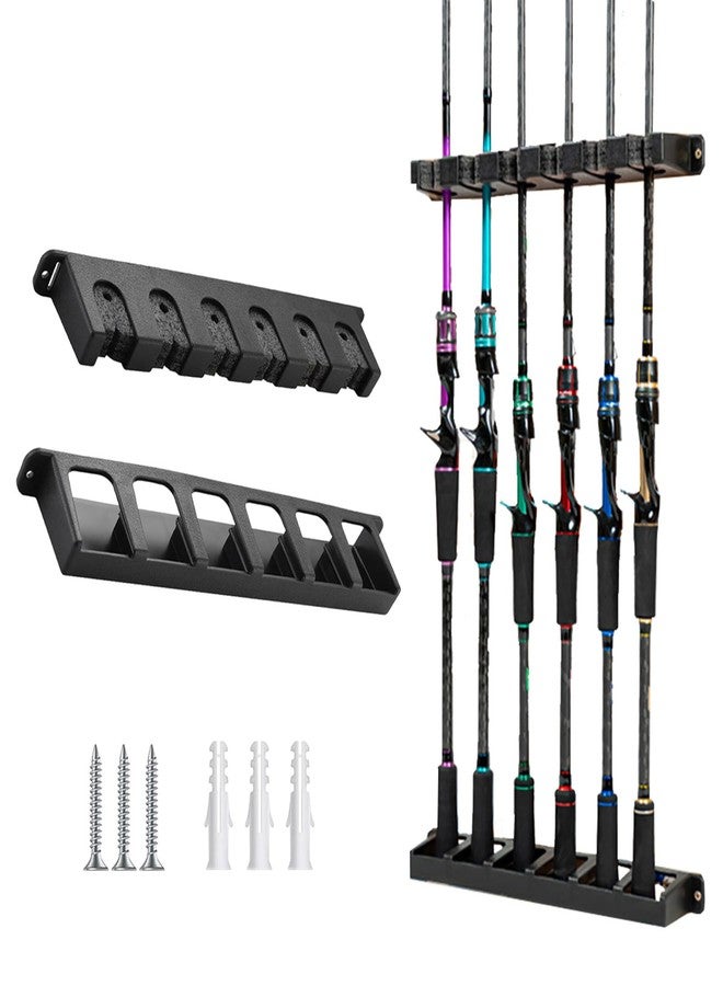 Tcakelox Fishing Rod Holder for Garage Fishing Pole Holders Fishing Rod Rack Vertical Wall-Mounted for Garage Stores 6 Rods or Combos Fits Most Rod Diameters (Vertical Black, 1 Pair) - Image 1