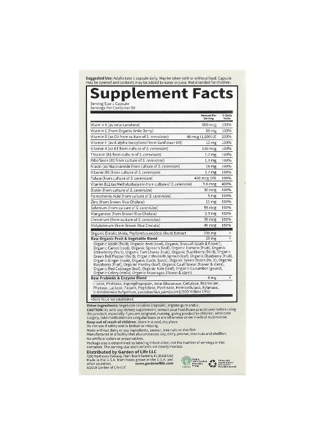 Garden of Life Garden of Life, Vitamin Code, Raw One For Men Once Daily Multivitamin, 30 Vegetarian Capsules  - Image 2