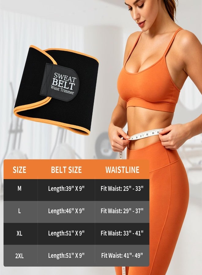 kissleaf Sweat Waist Trainer for Women Men, Comfortable Waist Cincher Sweat Belt to Boost Sweating Stomach Wrap Supportive - M Black Orange - Image 5