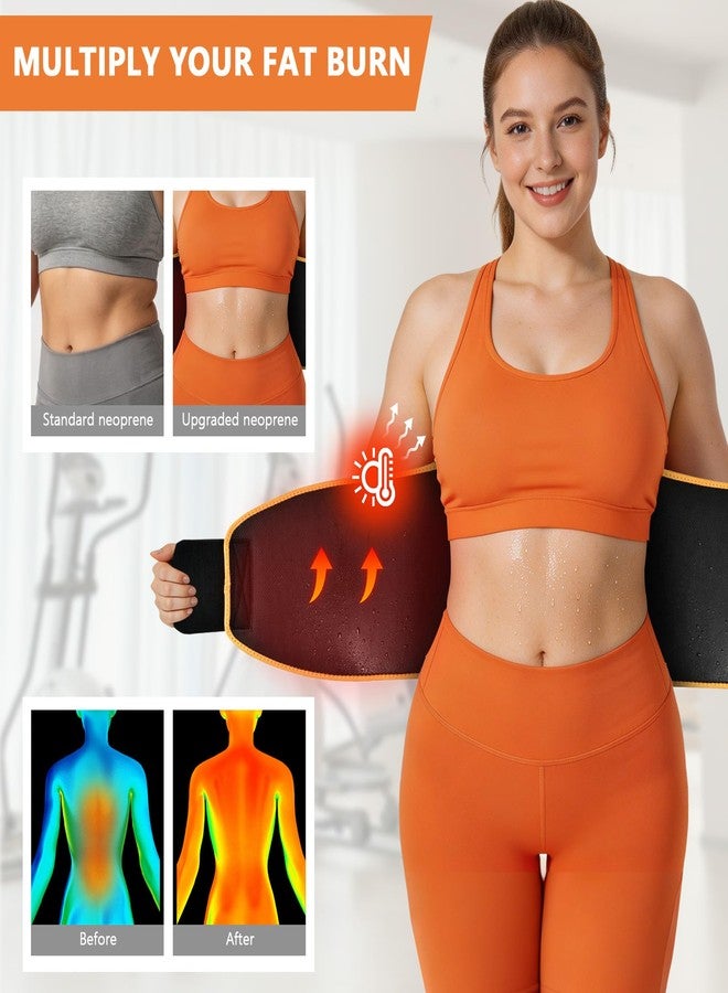 kissleaf Sweat Waist Trainer for Women Men, Comfortable Waist Cincher Sweat Belt to Boost Sweating Stomach Wrap Supportive - M Black Orange - Image 2