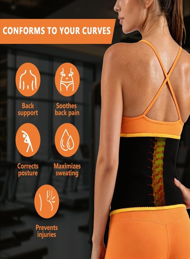 kissleaf Sweat Waist Trainer for Women Men, Comfortable Waist Cincher Sweat Belt to Boost Sweating Stomach Wrap Supportive - M Black Orange - Image 3