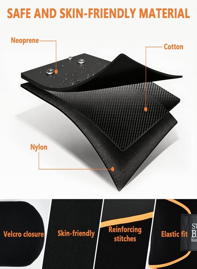 kissleaf Sweat Waist Trainer for Women Men, Comfortable Waist Cincher Sweat Belt to Boost Sweating Stomach Wrap Supportive - M Black Orange - Image 4