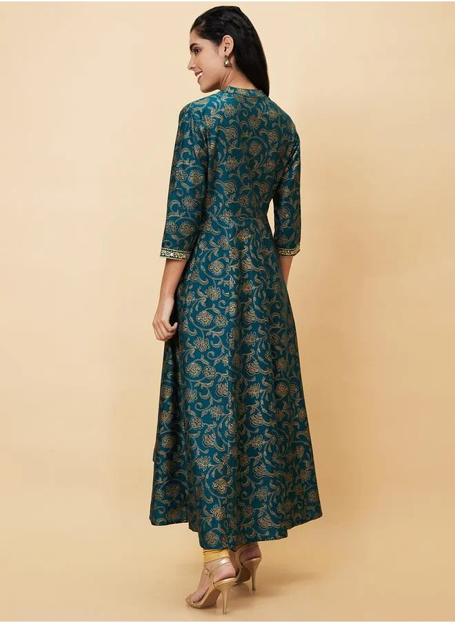 جلو باص All-Over Print Mandarin Collar A-Line Kurta