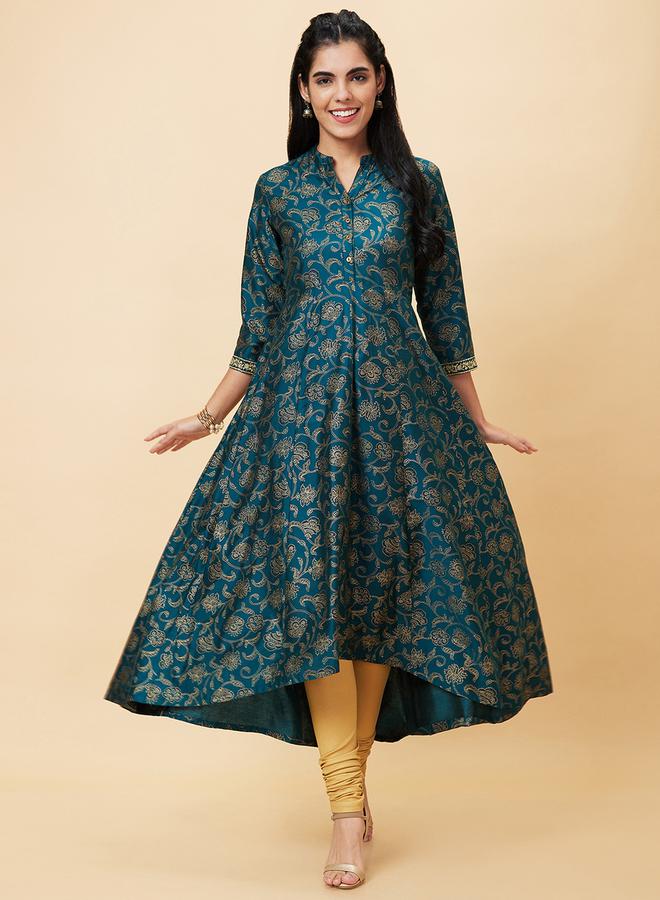Globus All-Over Print Mandarin Collar A-Line Kurta - Image 1