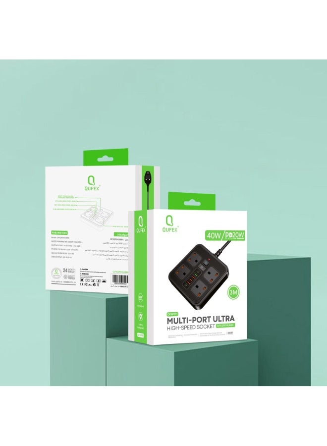 كيفكس وصلة كهربائية - سعة 3000 واط، 6 منافذ تيار متردد، 4 منافذ بي دي، 2 منفذ USB، كيبل 3 متر، مؤقت رقمي ذكي، اقفال امان للاطفال، تصميم متين وآمن، شحن سريع - Image 1