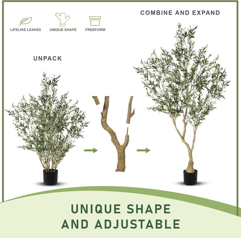 LYERSE Compact trendy practical build Olive Trees Artificial Indoor - Faux Olive Tree 7ft with Large Olive Branches and Lifelike Fruits - Fake Olive Tree for Modern Home Office House Living Room Decor Polished safe edge - Image 2