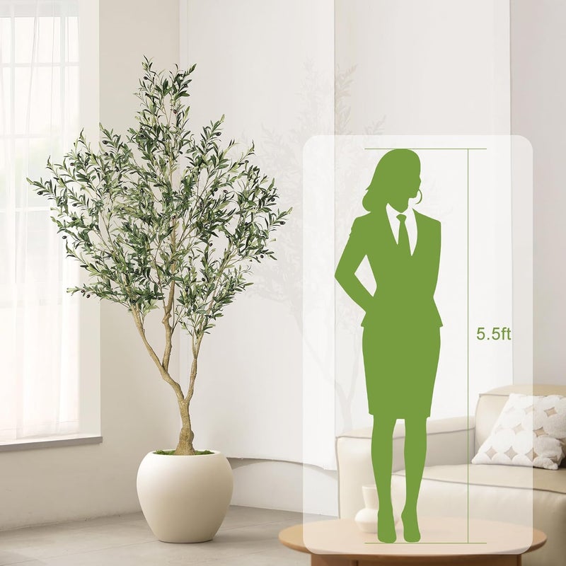 LYERSE Compact trendy practical build Olive Trees Artificial Indoor - Faux Olive Tree 7ft with Large Olive Branches and Lifelike Fruits - Fake Olive Tree for Modern Home Office House Living Room Decor Polished safe edge - Image 5
