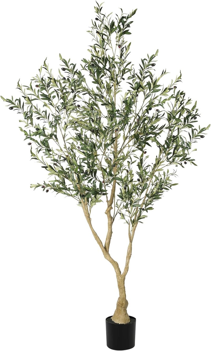 LYERSE Compact trendy practical build Olive Trees Artificial Indoor - Faux Olive Tree 7ft with Large Olive Branches and Lifelike Fruits - Fake Olive Tree for Modern Home Office House Living Room Decor Polished safe edge - Image 1