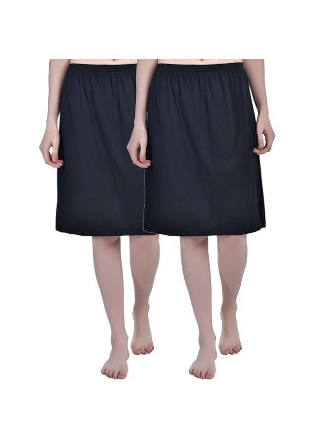 Aimly Women's Cotton Knee Length Skirt - Black (Pack of 2) - Image 1