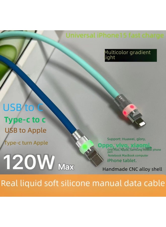 Liquid Silicone Magic Color Luminous Head Data Cable 120W Fast Charging Cable For Huawei For Xiaomi OPPO For Iphone 15 Mobile Phone-Color:2 M [USB To For Iphone 12w]]-Model:Orange Silicone Magic Color Gradient Hair Light [Firefly Shell]]  - Image 2