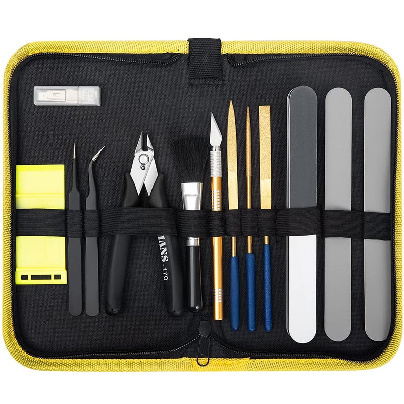 IQIANS 17 PCS Gundam Model Tool Kit Hobby Building Tools Craft Set Gunpla Basic Model Tool Kit in Canvas Bag for Plastic Model Kits Car Airplane Models Miniatures Model Building Repairing Fixing - Image 2