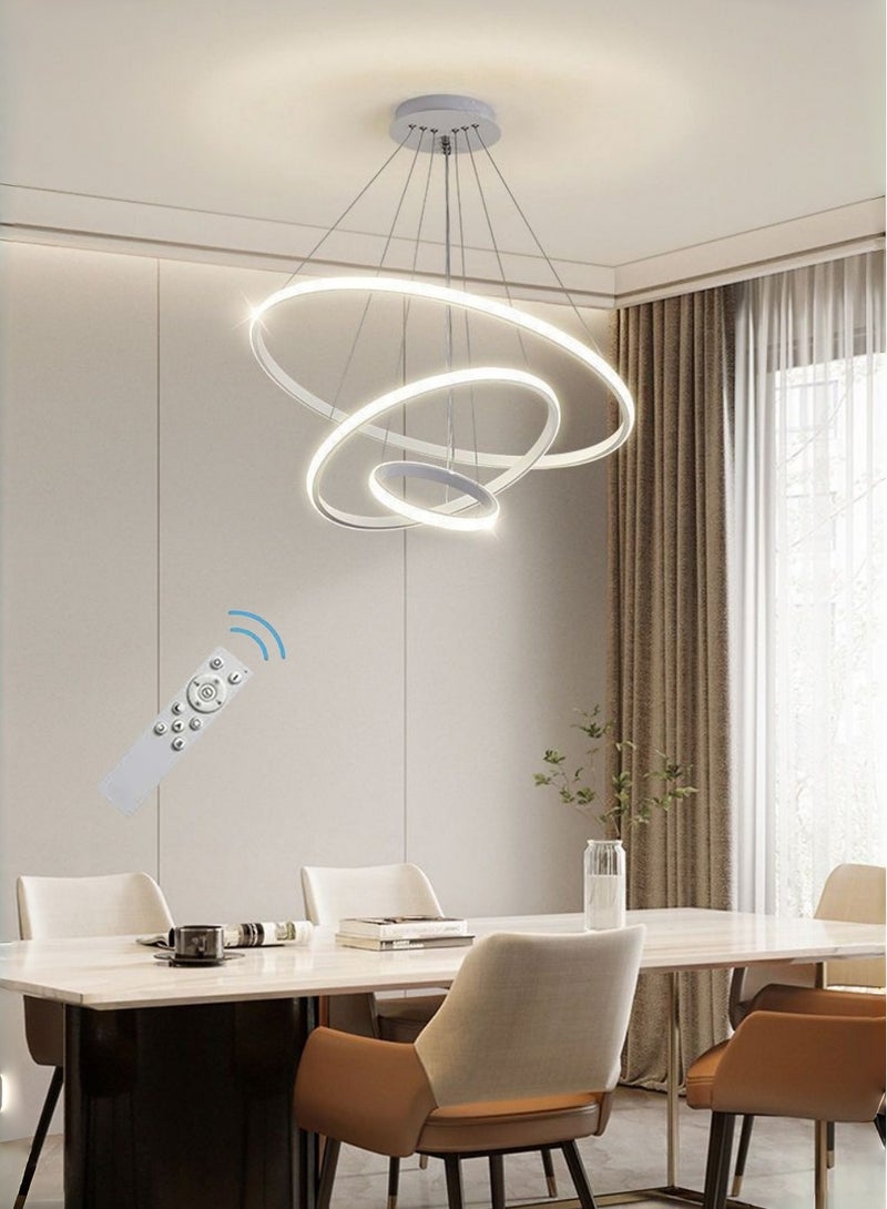 متجر الفرح ثريا LED حديثة بثلاث حلقات بيضاء قابلة للتعتيم مع جهاز تحكم عن بعد، إضاءة دائرية عالية السقف لغرفة الطعام وغرفة المعيشة وغرفة النوم - Image 1