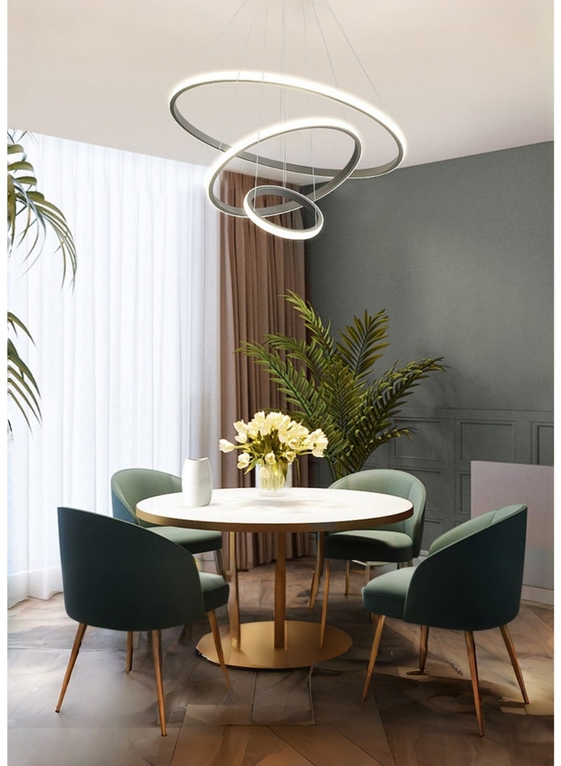 متجر الفرح ثريا LED حديثة بثلاث حلقات بيضاء قابلة للتعتيم مع جهاز تحكم عن بعد، إضاءة دائرية عالية السقف لغرفة الطعام وغرفة المعيشة وغرفة النوم - Image 2