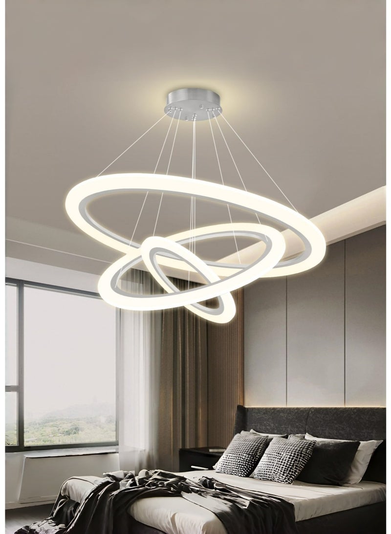 متجر الفرح ثريا LED حديثة بثلاث حلقات بيضاء قابلة للتعتيم مع جهاز تحكم عن بعد، إضاءة دائرية عالية السقف لغرفة الطعام وغرفة المعيشة وغرفة النوم - Image 3